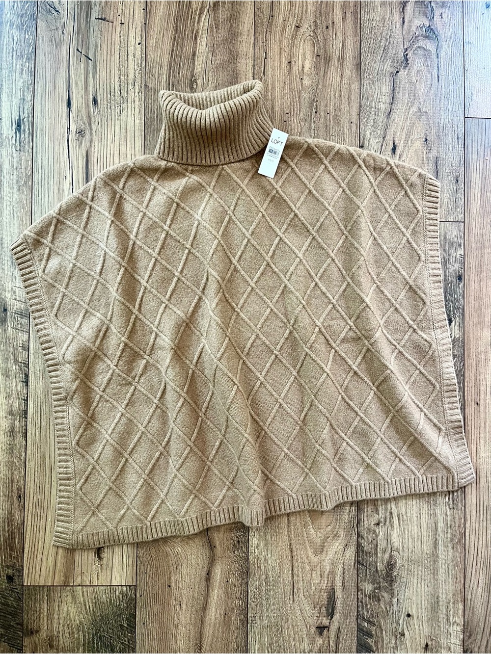 LOFT Camel Cable-Knit Turtleneck Poncho Sweater | New With Tags